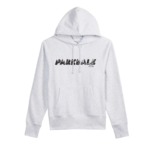 A gray pullover hoodie with the text 'PARKDALE' embroidered on the front.